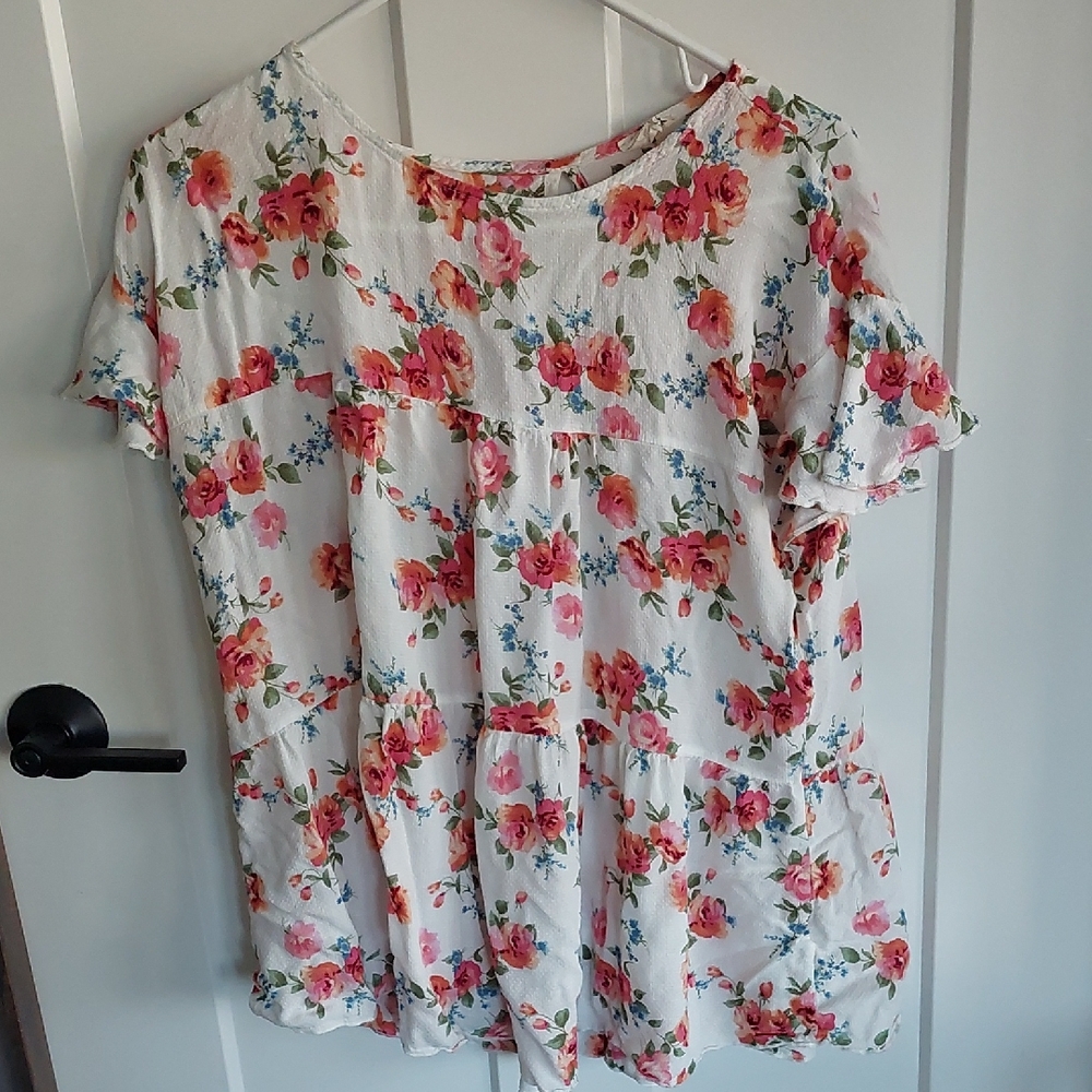 Lovely Melody Pink and Blue Floral Blouse